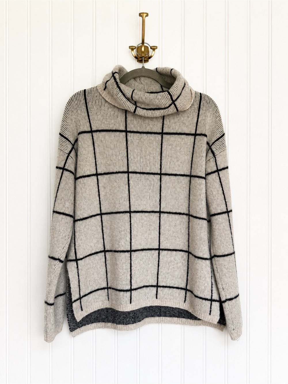 Madewell Windowpane Turtleneck Sweater Wool Blend Gray Black Size S